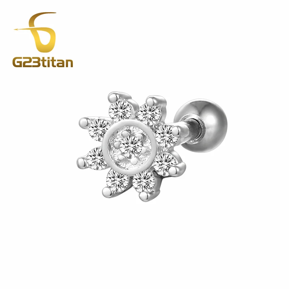 Ear Tragus G23titan титановый, серебряного цвета кристалл серьги шпильки ухо траг спирали пирсинг кольца промышленные штанга бижутерия для тела серьги - Окраска металла: Ear Tragus
