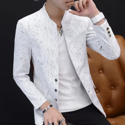 7815 White Блейзер masculino Мужской Блейзер корейский принт Повседневный приталенный мужской пиджак блейзеры Мужское пальто Terno Masculino плюс размер 6XL-M - Цвет: 7815 White