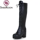 Сапоги женские до колена, на платформе, с молнией сбоку, подвеска каблука