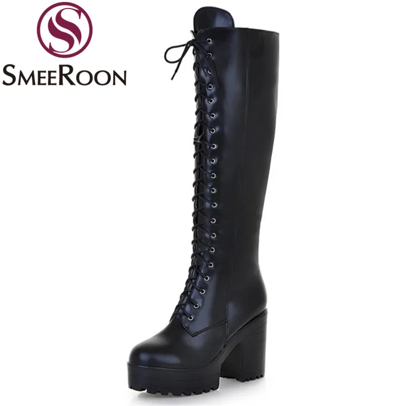 Женские мотоциклетные сапоги Smeeroon черные на платформе и толстой подошве с
