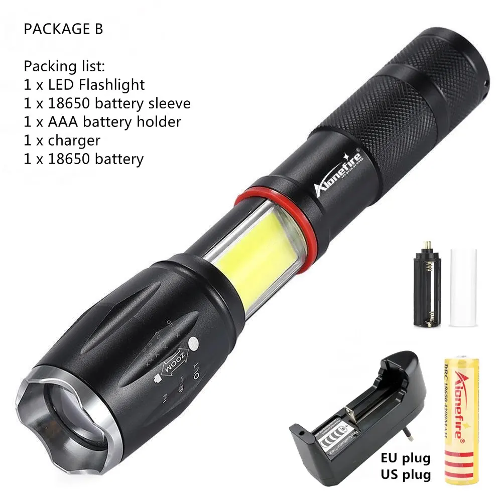 PACKAGE B AloneFire G701 Многофункциональный зум светодиодный фонарик 5000лм CREE XML T6 фонарь COB лампа магнит AAA 18650 перезаряжаемая батарея - Испускаемый цвет: PACKAGE B