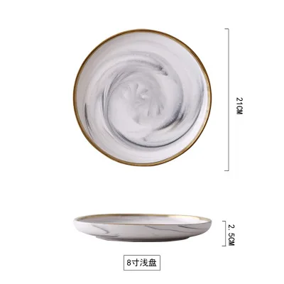 8 inch Shallow Plate Керамическая миска, столовый набор, миска для рисовой лапши, Пномпень, серия с мраморным узором, фарфоровая тарелка, семейная миска для супа, набор посуды - Цвет: 8 inch Shallow Plate