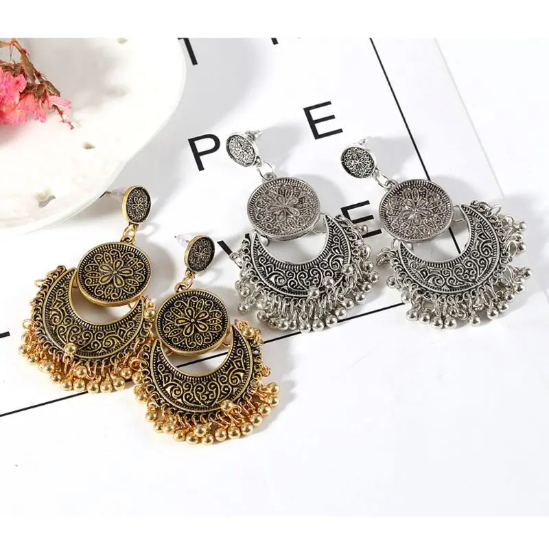 Модные Этнические женские висячие серьги Бали Jhumka Jhumki золотой парчовый Лотос
