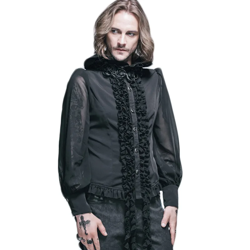 Мужская рубашка черная белая шифоновая с длинным рукавом|shirt men black|shirt menshirt with rose |