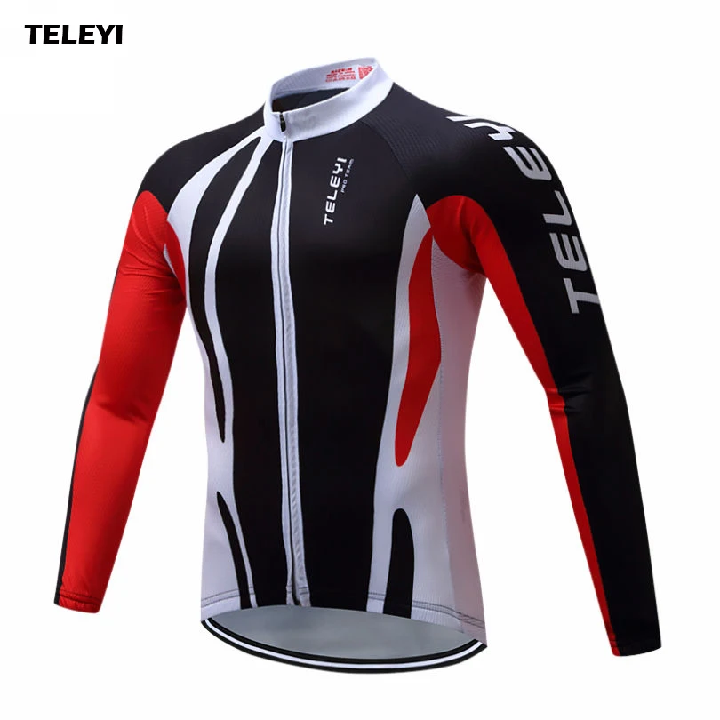 

TELEYI Team Wear Outdoor Long Sleeve Mens Cycling Jersey Road Bike Riding Clothing Long Cycle Top Size S-4XL
