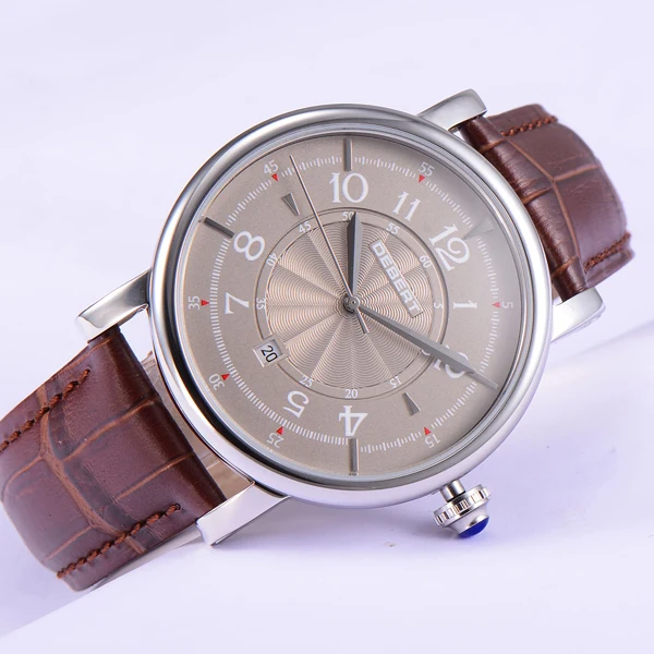Модные Классические мужские механические часы с серым циферблатом и коричневым