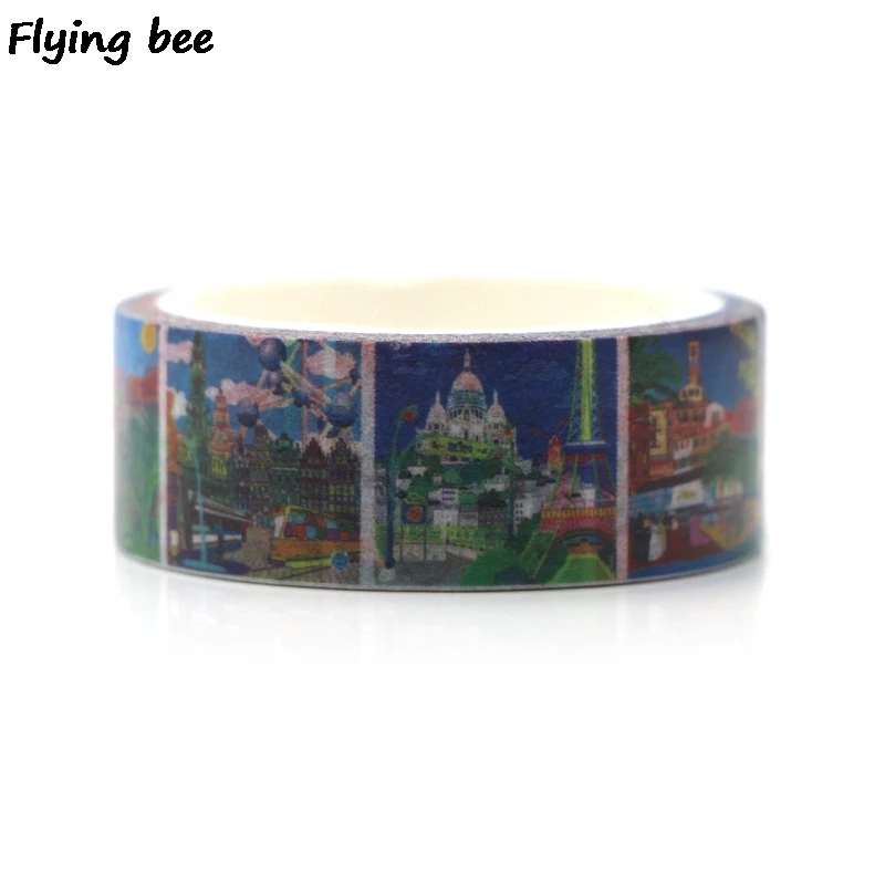 Flyingbee 15 мм X 5 м Бумага васи лента путешествия Эйфелева башня клейкая лента DIY Скрапбукинг наклейка со зданием этикетка маскирующая лента X0327