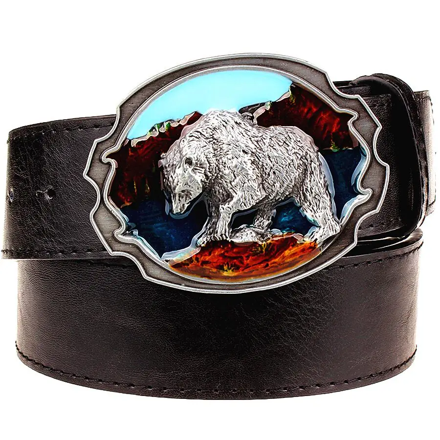 

Fashion New leather belt metal buckle Polar bear belts punk rock exaggerated russian style trend decorative belt for men gift