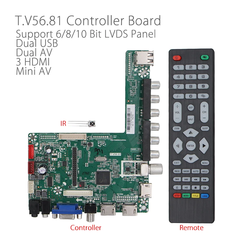 T. V56.81 full HD lcd драйвер платы 3 HDMI Dual USB Mini AV FHD светодиодный экран ТВ плата с пультом дистанционного управления для 12 в экран v59