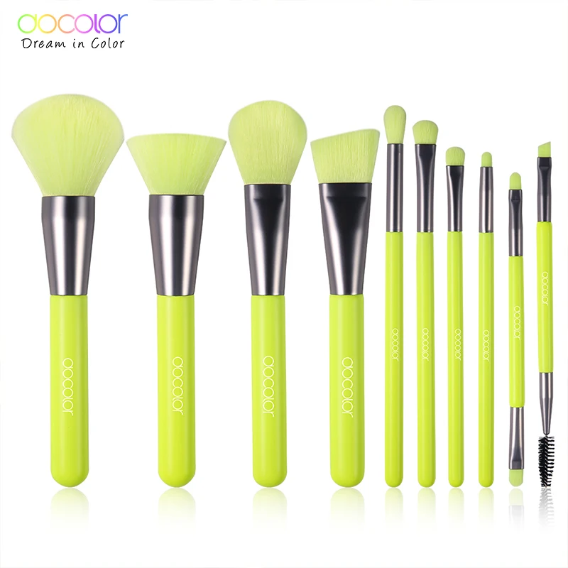

Docolor Professional 10Pcs Makeup Brushes Hair Synthetic Cosmetics Neon Brush Powder Foundation Eyeshadow Make Up Brushes Set