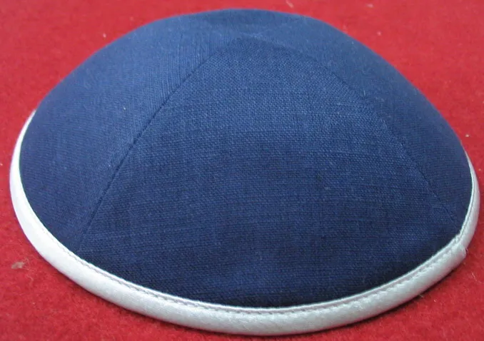NAVY Льняная атласная сырая шелковая Роскошная еврейская кипа YARMULKE KIPPOT - Цвет: NAVY