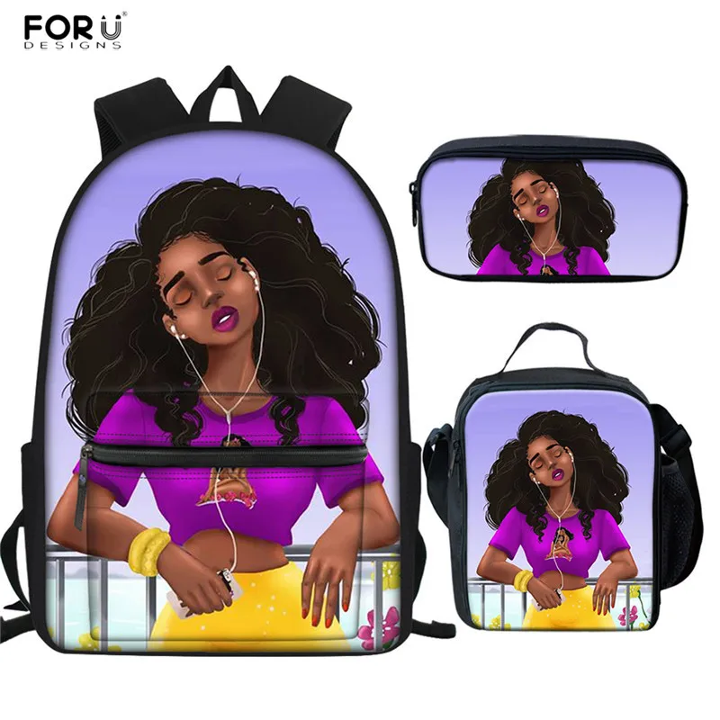 FORUDESIGNS/черные женские школьные сумки для девочек, модные школьные сумки для подростков, рюкзаки, водонепроницаемые книжные сумки для детей 3 шт./компл - Цвет: HMC1707Z58-G-K