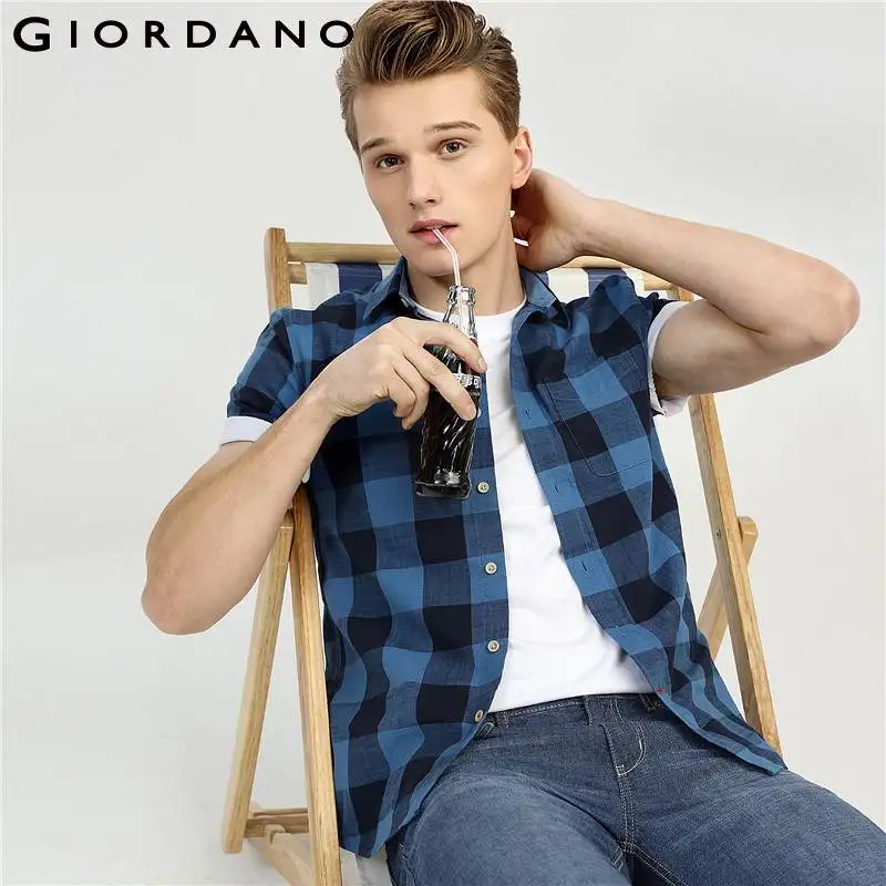 Dordano мужская рубашка короткий рукав отложной воротник в клетку изогнутая Shirtail