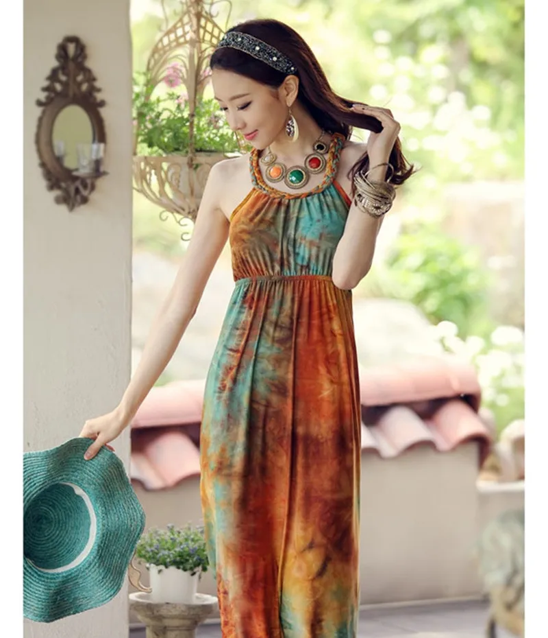 Новинка 2017 женские богемные v-образным вырезом Спагетти Ремень парадный вечерний