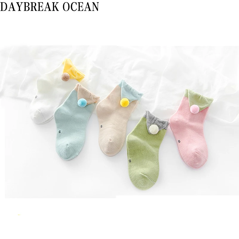 2017 г. модные мягкие хлопковые теплые носки с цветным помпоном для малышей Осень