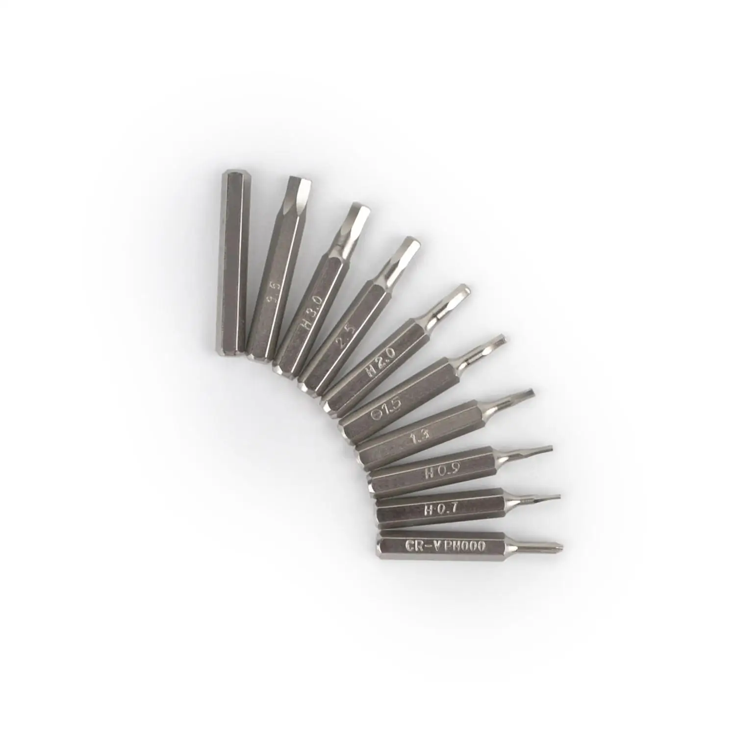 Flexsteel 10 шт CR-V Набор шестигранных бит включает H0.7, H0.9, H1.3, H1.5, H2.0, H2.5, H3.0, H3.5, H4.0 и PH000