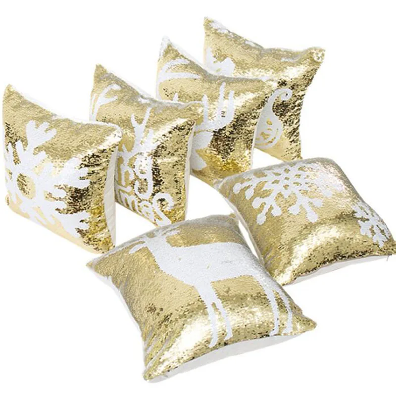 Golden 100 шт. Русалка двойной Sequin Подушка Чехол Рождественская Пижама со снежинками и оленями Подушка Чехол дома диван автомобиля Чехлы без сердечника - Цвет: Golden