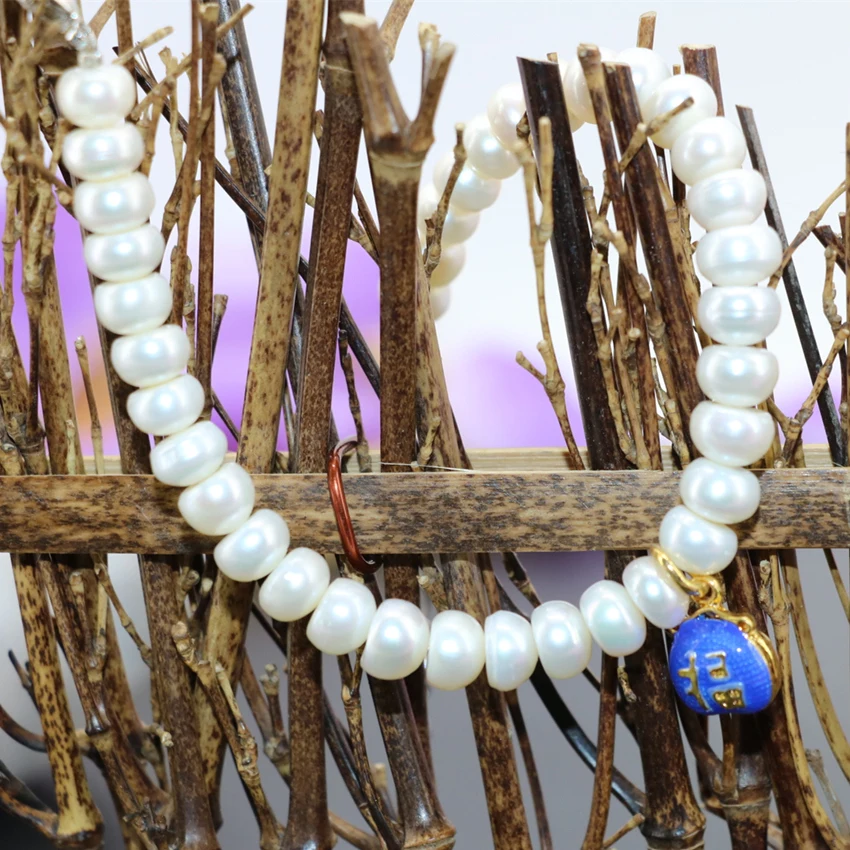 

natural abacus white freshwater cultured 7-8mm pearl beads strand bracelets cloisonne spacers charms women jewelry 7.5inch B3085