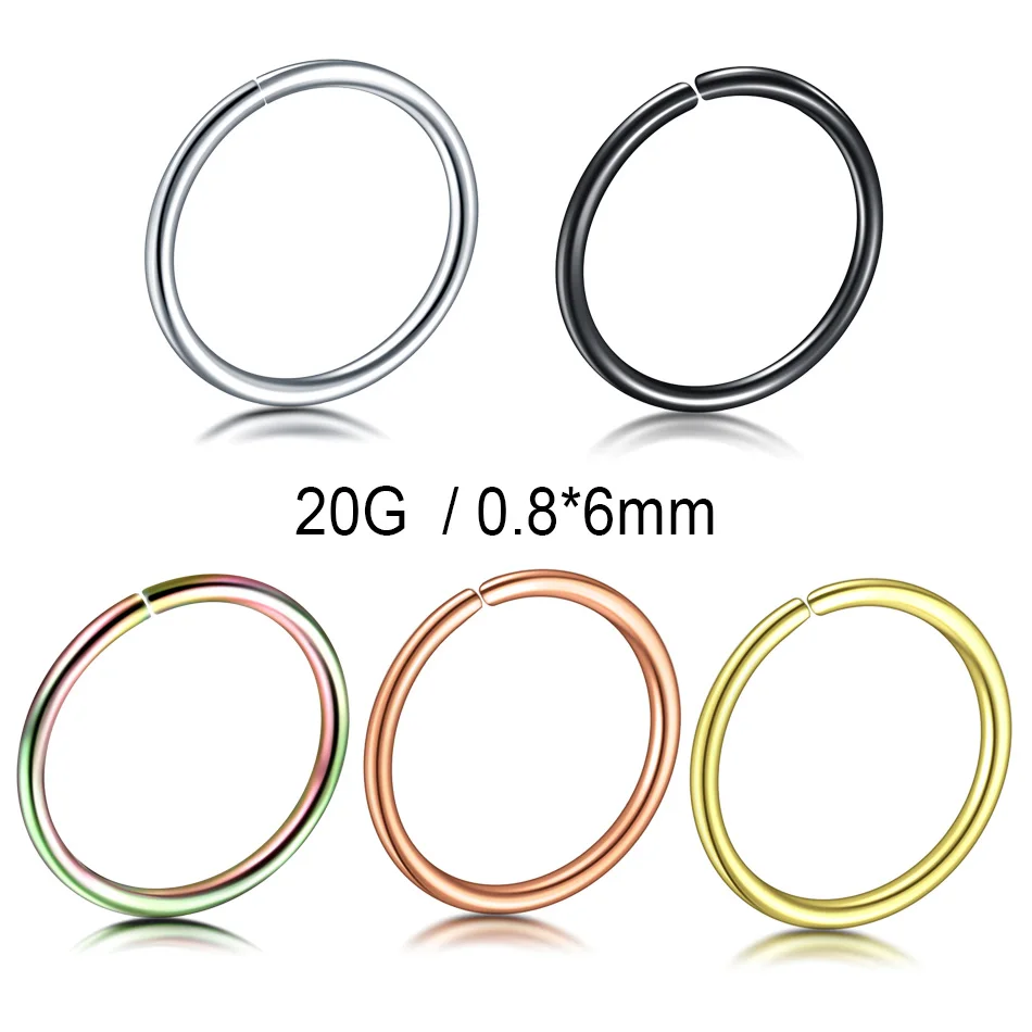 20g 6mm Z2301 Смешанные 5 цветов 20G кольцо в нос имитация перегородки спиральные украшения для пирсинга носа для пирсинга, из нержавеющей стали серьги на Козелок лабретка ювелирные кольца для тела - Окраска металла: 20g 6mm Z2301