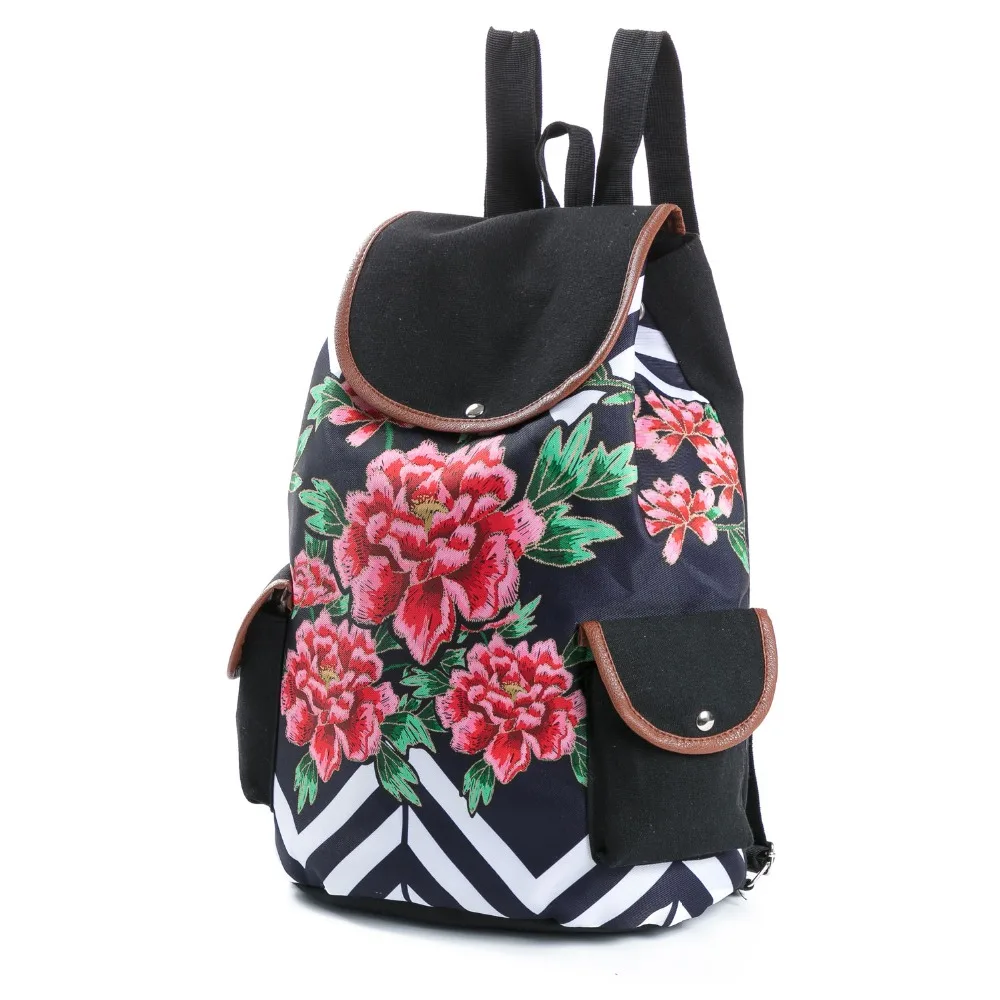 Miyahouse модные Цветочный принт рюкзак Для женщин Drawstring дизайн путешествия рюкзаки в полоску Холст Школьный рюкзак для подростков