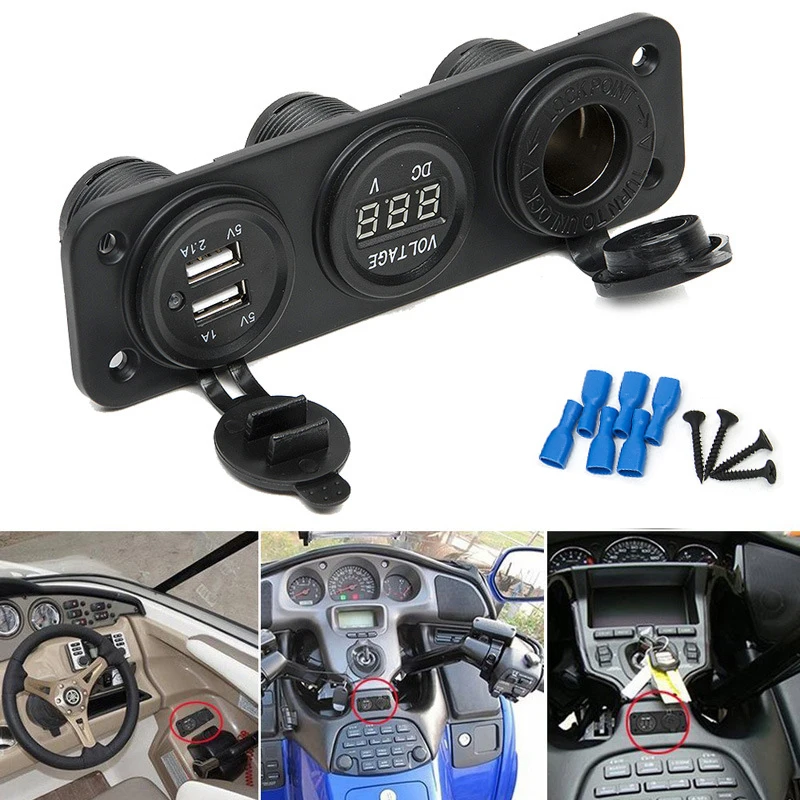 Auto USB Автомобильное Авто-прикуриватели разъем ATV мотоцикл usb Авто-прикуриватели Гнездо Адаптера Сплиттер Напряжение диагностировать Дисплей