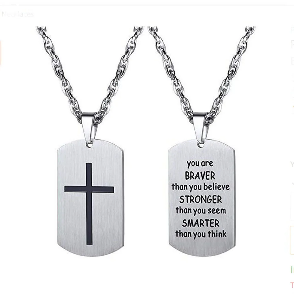 Кулон Yamily Cross Dog Tag с гравировкой библейские буквы, ожерелье из нержавеющей стали, христианские ювелирные изделия для крещения для мужчин