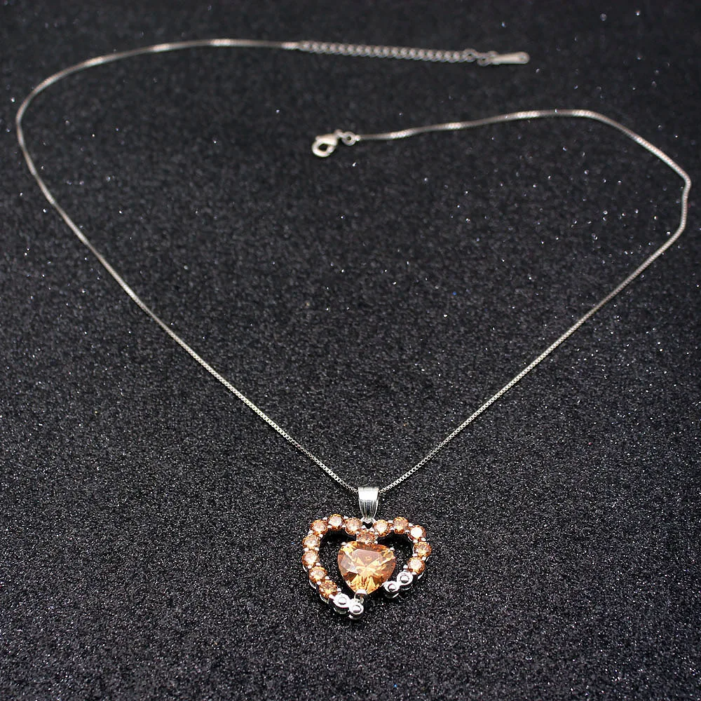 Heart Shape Shiny Natural Morganite925 Sterling Silver Color Charms Women Pendant Chain Necklace 20 Inch | Украшения и аксессуары