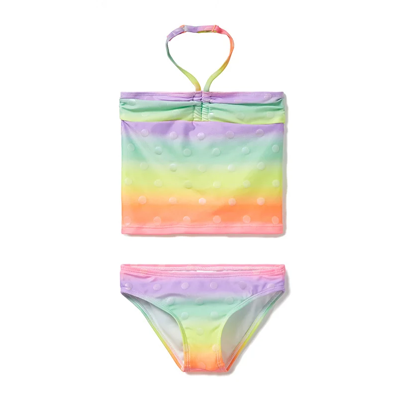 Купальный костюм для девочек с вырезом на шее и радугой - Цвет: Rainbow color  7T