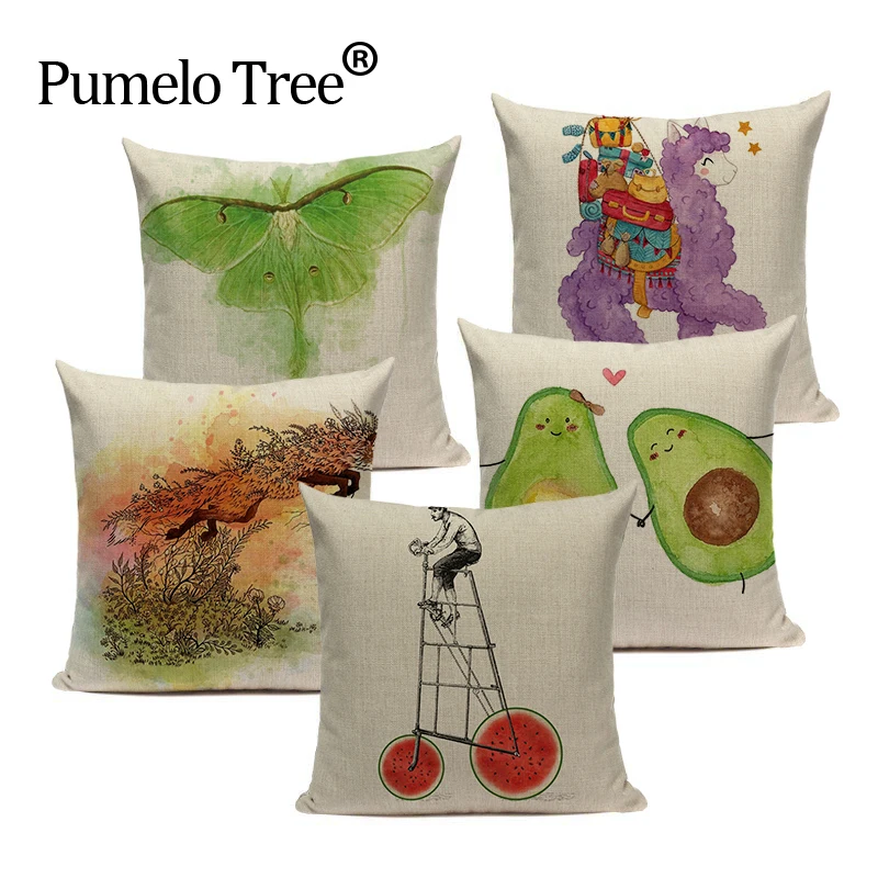 

Newest Simple Design Style Woven For Knitting Cartoon Small Figures Sofa Cushions linen Square Sofas One Side Printing custom