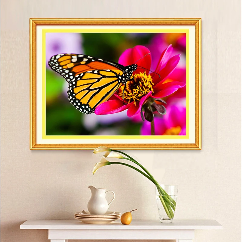 5D алмазная вышивка бабочки цветы Картина Красная картина бисером крестом