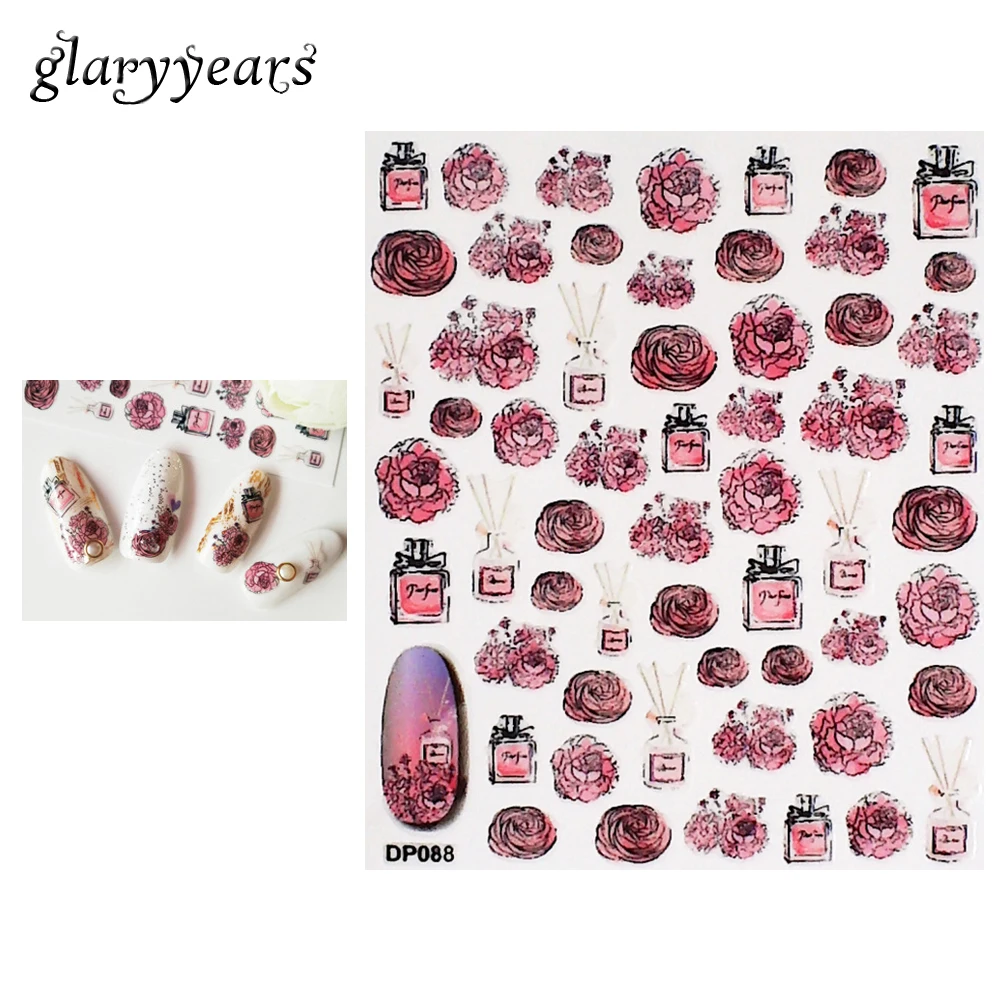 1 шт. розовые розы парфюмированный узор дизайн ногтей наклейки для женщин