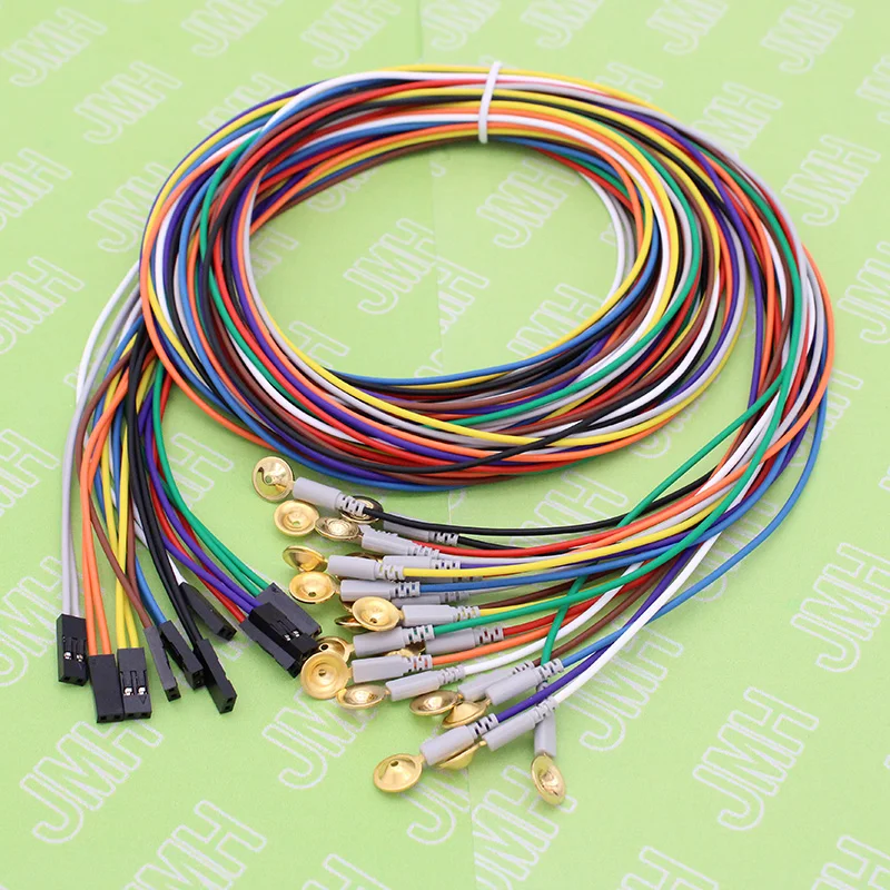 Dupont 2P plug and Copper plated gold cap electrode sleep brain EEG cable,10 colors Brain physiological signal acquisition cable