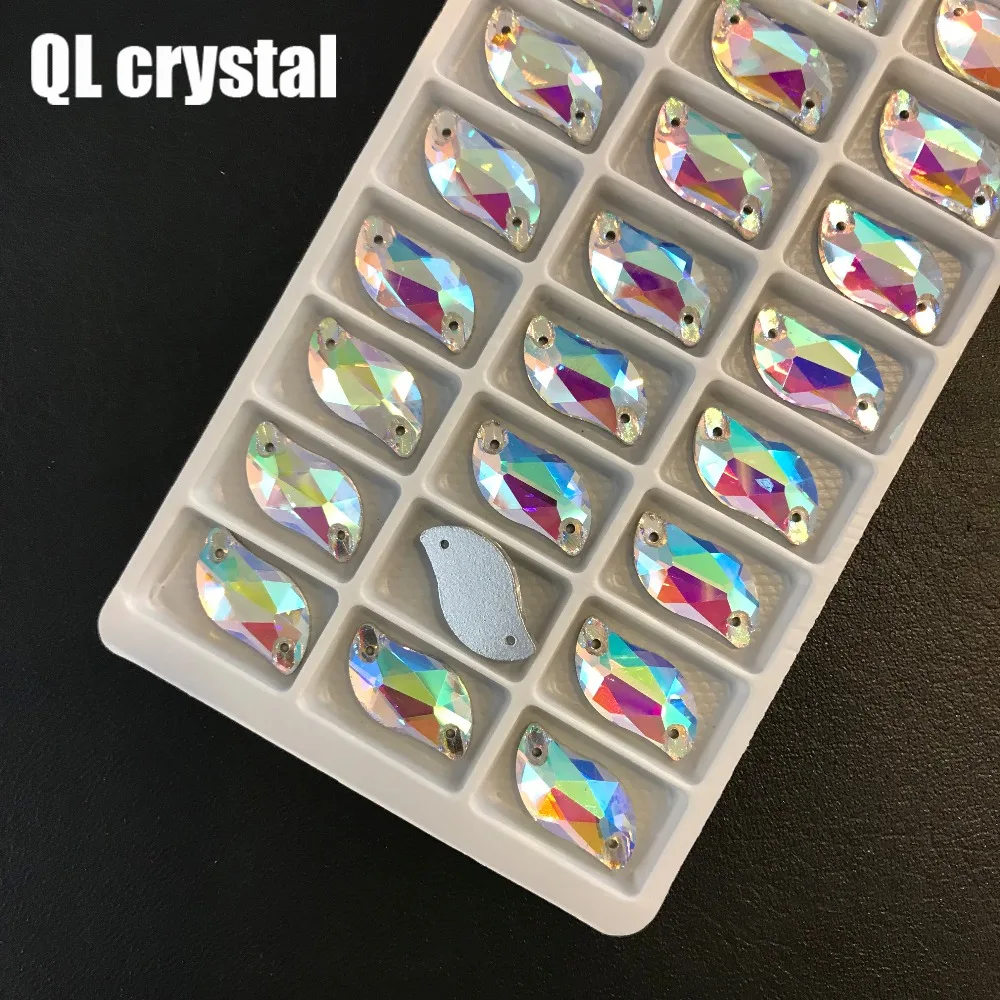 QL Crystal Clear AB S-образная пришивная стразы с плоской задней стороной 2 отверстия