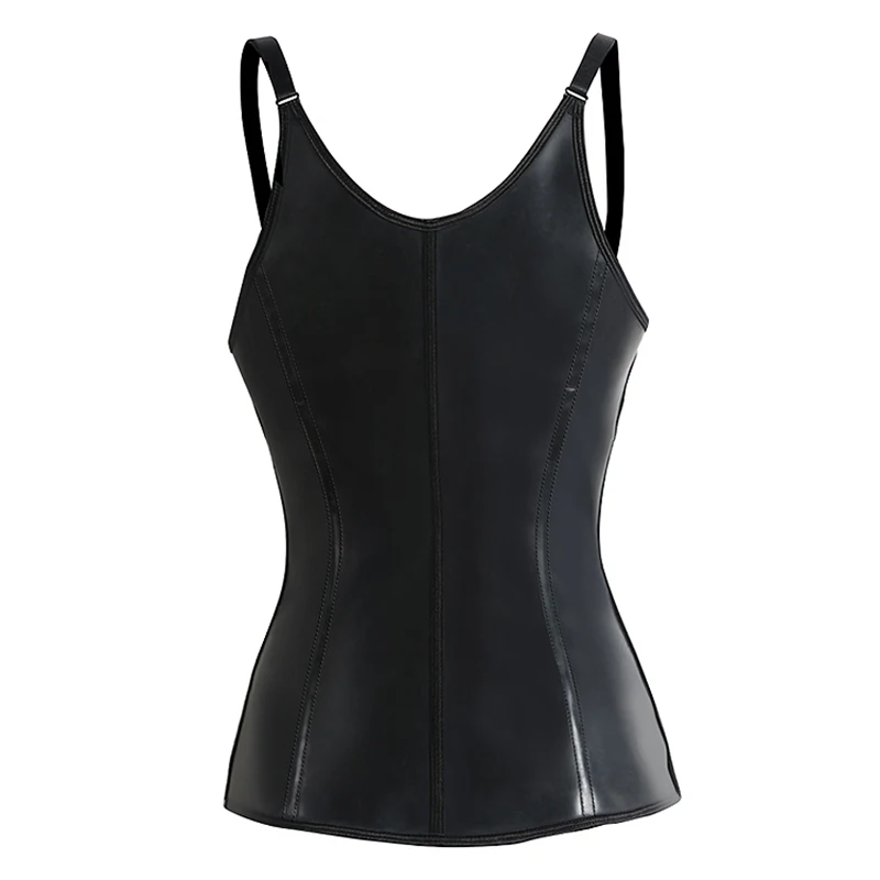 Латексный тренировочный корсет на талию жилет молнии и с крючком женский черный