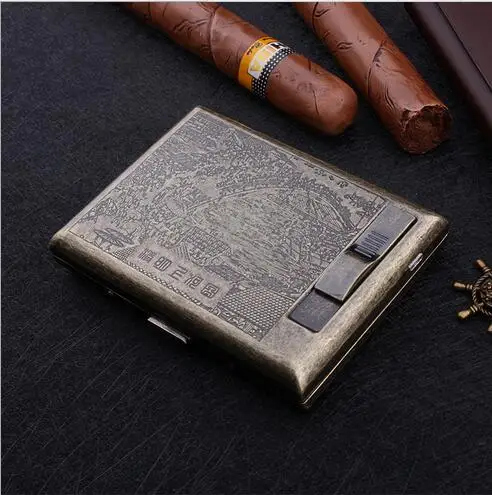 Бронзовая многофункциональная Зажигалка-чехол с usb-зарядкой 20 упаковок в подарочной коробке - Цвет: 1