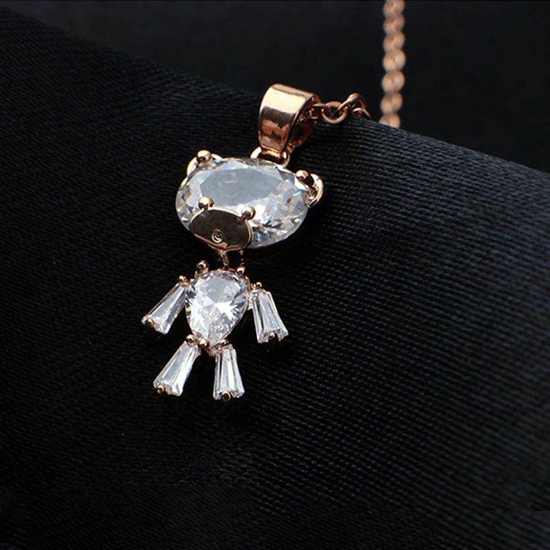 Женское колье с медвежатой цепочкой Manxiuni Серебряное украшение кристаллом из