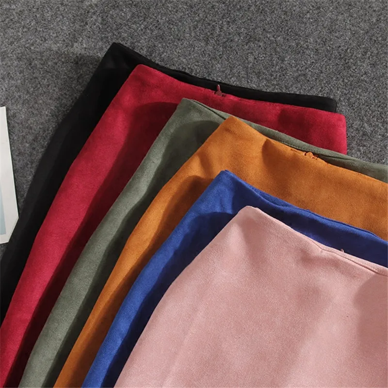 Женская замшевая юбка с высокой талией розовая элегантная офисная юбка-карандаш