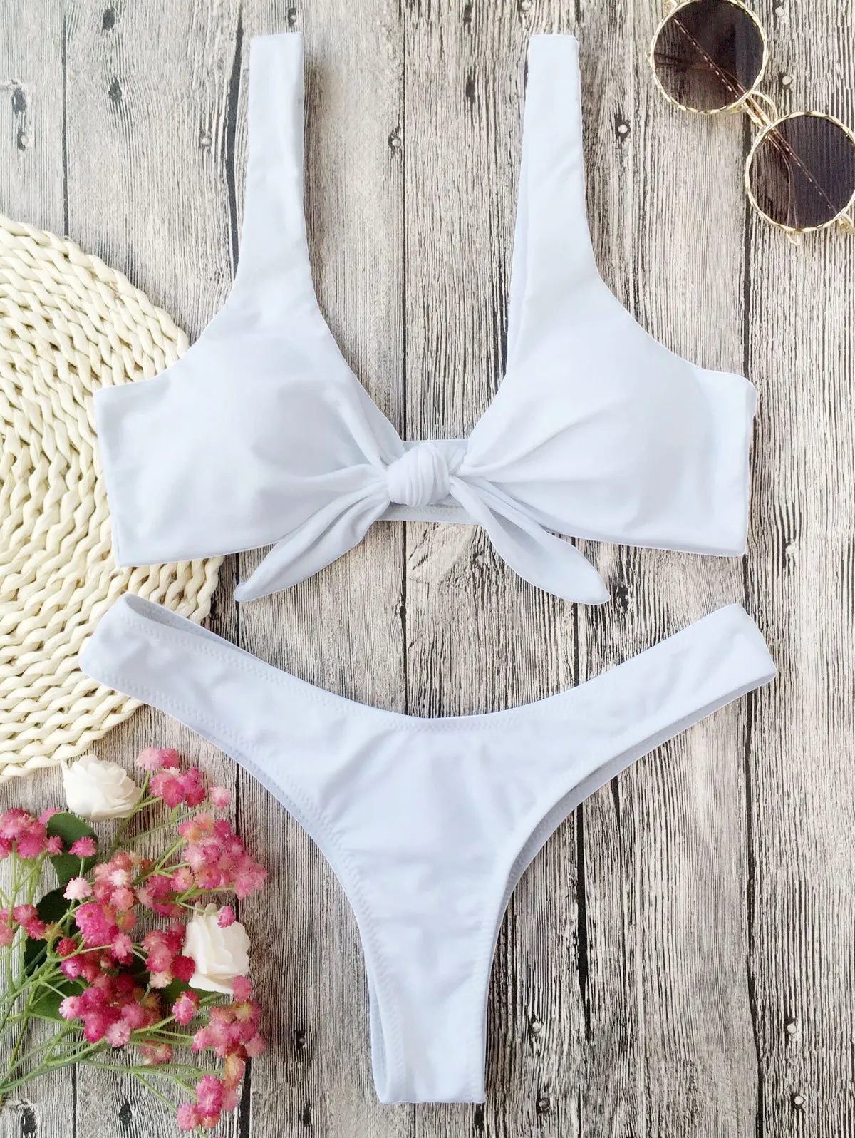 Женское бикини с узелком комплект мягкими стрингами женский купальник глубоким