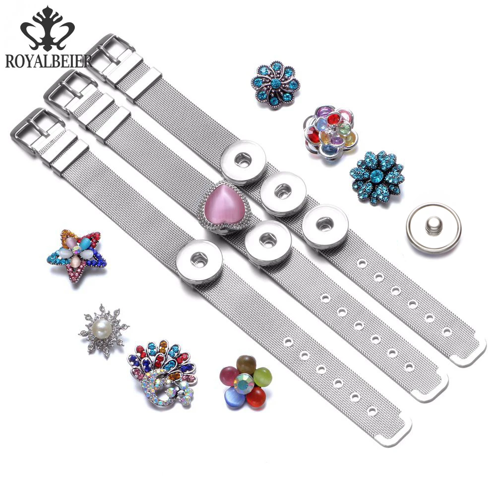 

RoyalBeier 12pcs Glass Charms Black White Classic Geometry 18mm Snap Button For 20mm Snap Bracelet Button Jewelry