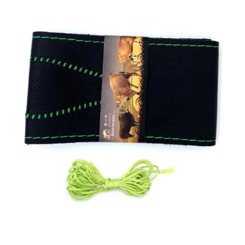 Black Green Dehyaton черная кожа из микрофибры прошитая вручную оплетка чехол рулевого колеса автомобиля противоскользящая с иглами и резьбой для 38 см автомобиля - Название цвета: Black Green