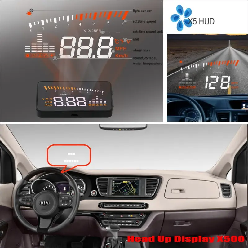 Car HUD Head Up Display For KIA Sedona/Sorento/Sportage X500 HUD OBD AUTO Safe Driving Screen Projector Refkecting Windshield