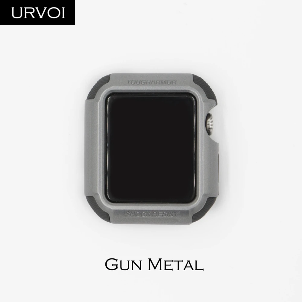 Black Чехол URVOI для Apple Watch series 3 2 1 pc, жесткий защитный силиконовый чехол для iWatch, металлический дизайн 38 42 мм - Цвет: Black