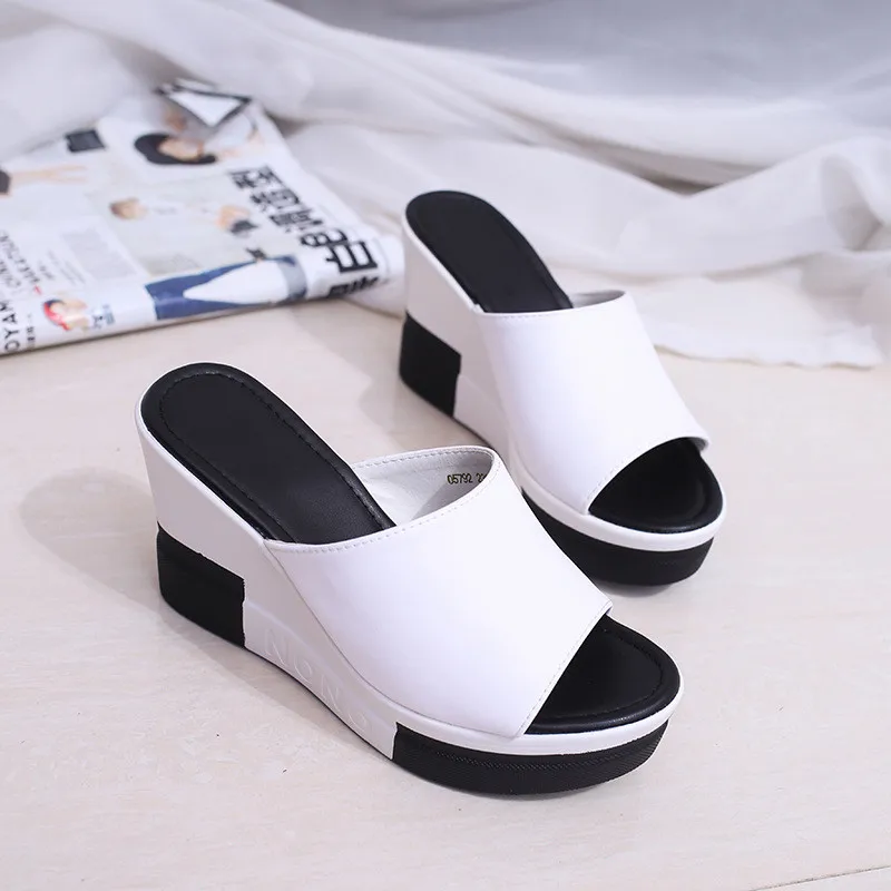 Женская обувь на высоких каблуках шлепанцы танкетке женские толстой подошве