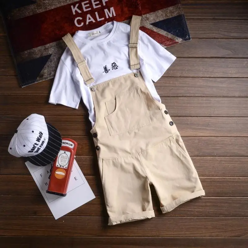 

Summer men overalls Big pocket bib pant Fashion mens Original Retro thin jumpsuits Couple Solid color slim One-piece pant