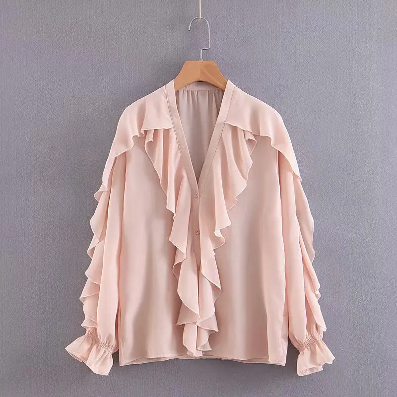 Уличная одежда однотонные Блузы с оборками Blusa Xl45 2088 топ в европейском и