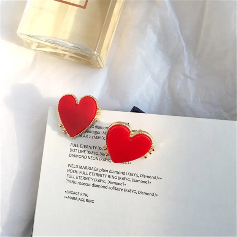1 Pair New Bohemian Red Heart-shaped Stud Earrings for Women Gold Punk Earring Statement Jewelry Wedding Party Gift Christmas | Украшения и