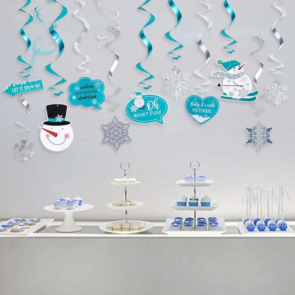 

20pcs Winter Wonderland Party Swirls Hanging Decorations Carnival Snowflake Ceiling Whirls Birthday Baby Shower Christmas