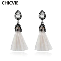 chicvie vintage silver color drop earrings with crystal stones for women statement party indian jewelry charm earrings ser160098