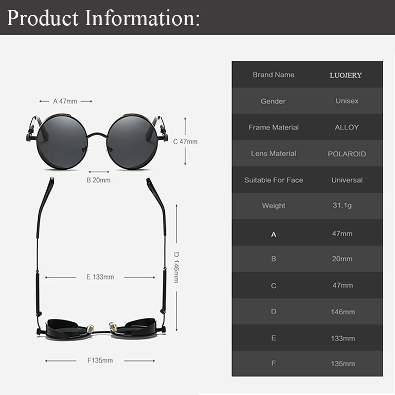 Винтажные круглые металлические готические стимпанк Солнцезащитные очки для
