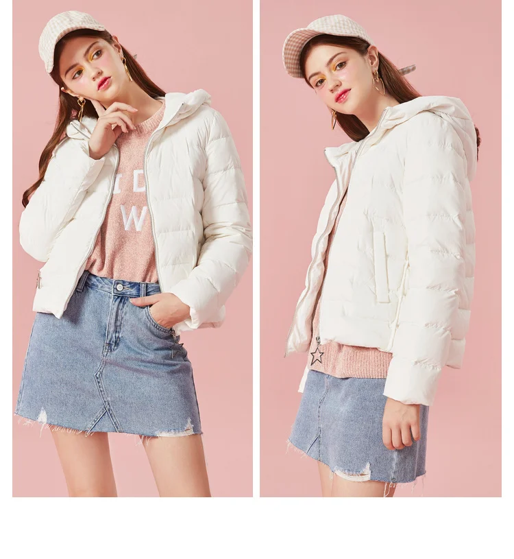 SEMIR женский стеганый легкий короткий пуховик с капюшоном с наклонным карманом, Женская пуховая куртка на подкладке